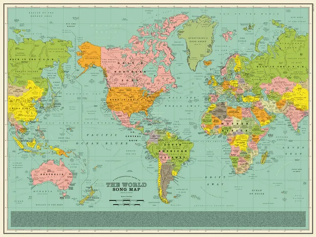 もしも世界地図が 国や都市名入りの 楽曲タイトル で書かれてい